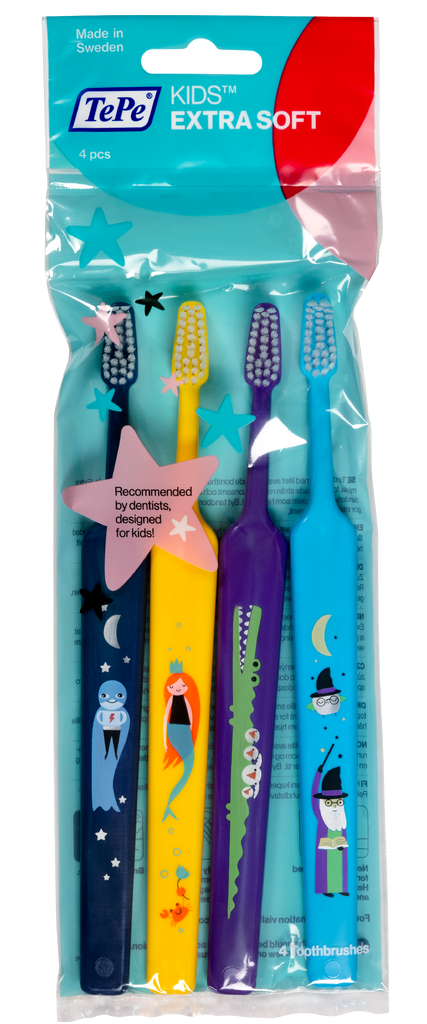 TePe Kids Extra Soft TootBrush (4pc/pk) (3-12 y/o) with design