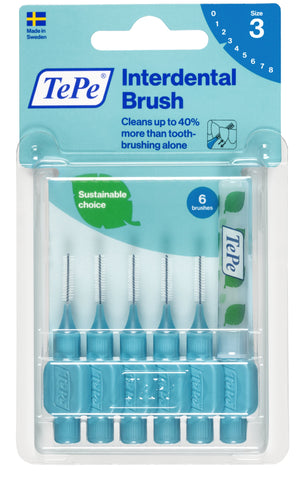 (PROMO BUNDLE - Buy 5 Free 1 Pack) TePe Interdental Brushes Blue Original (6pc/pk) - 6 Packs