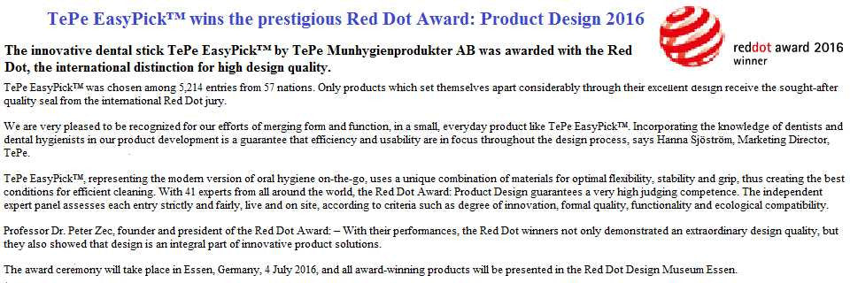 Red Dot Award: Product Design 2016