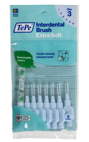 (PROMO BUNDLE) TePe Interdental Brushes Blue Extra Soft (8pc/pk) - 2 Packs with FREE Travel Case