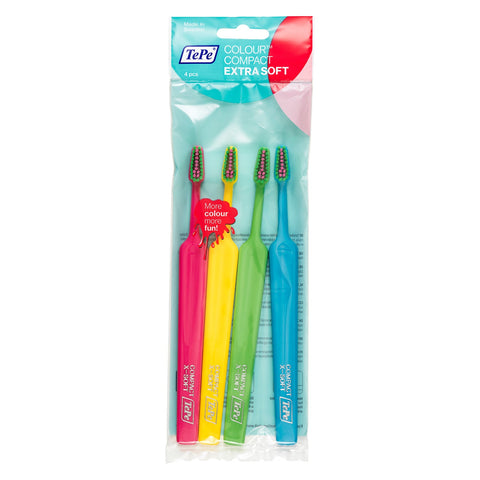 TePe Colour™ Compact Extra Soft, 4pc/pk (FREE brush head caps 2pc)