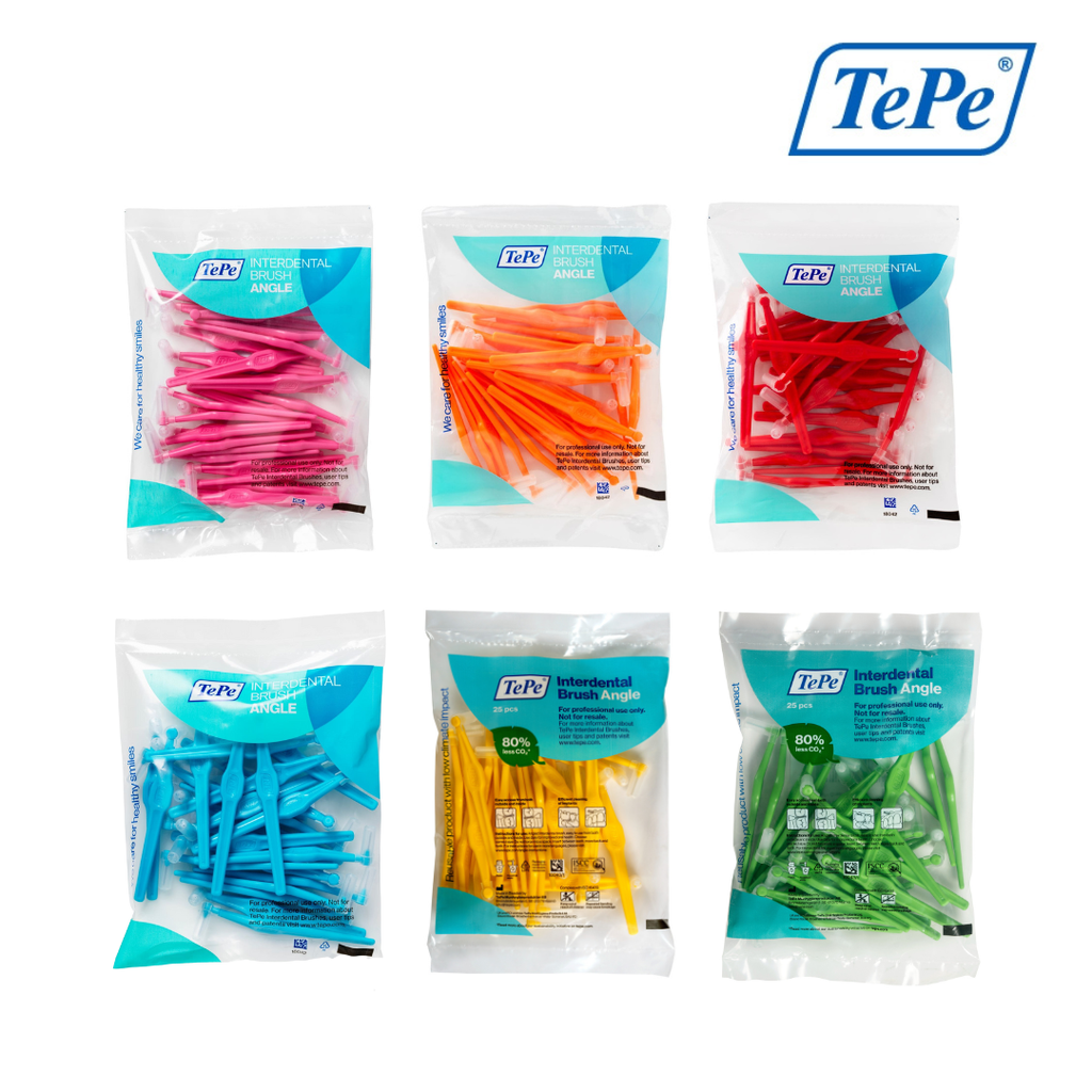 (PROMO BUNDLE) Buy 3 packs of TePe Interdental Brushes Angle (25pc/pk), get 4pcs of TePe Supreme Brushes + 2 packs of TePe GOOD Mini Flosser (36pc/pk) free